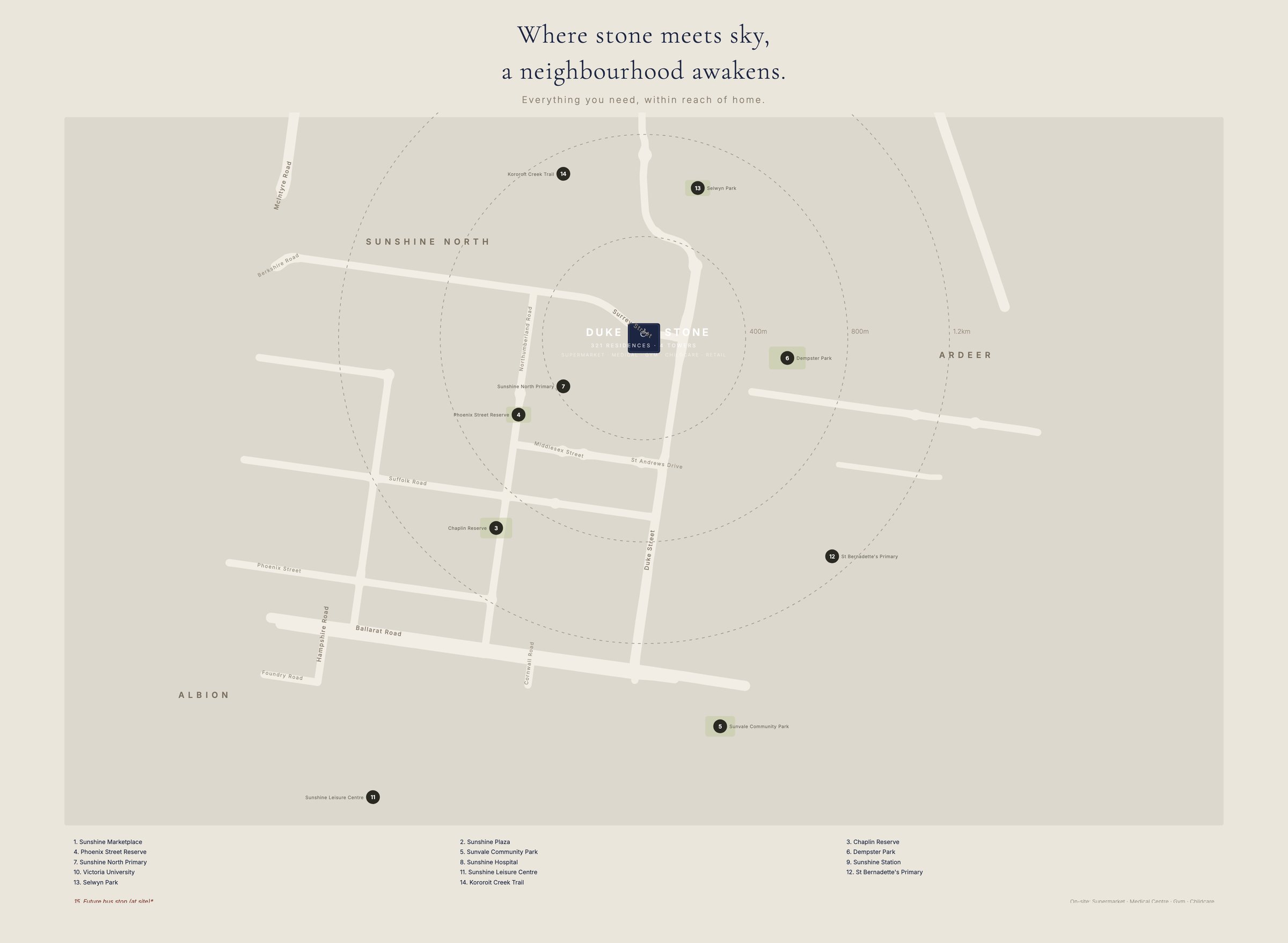 Duke & Stone location map showing surrounding amenities and transport
